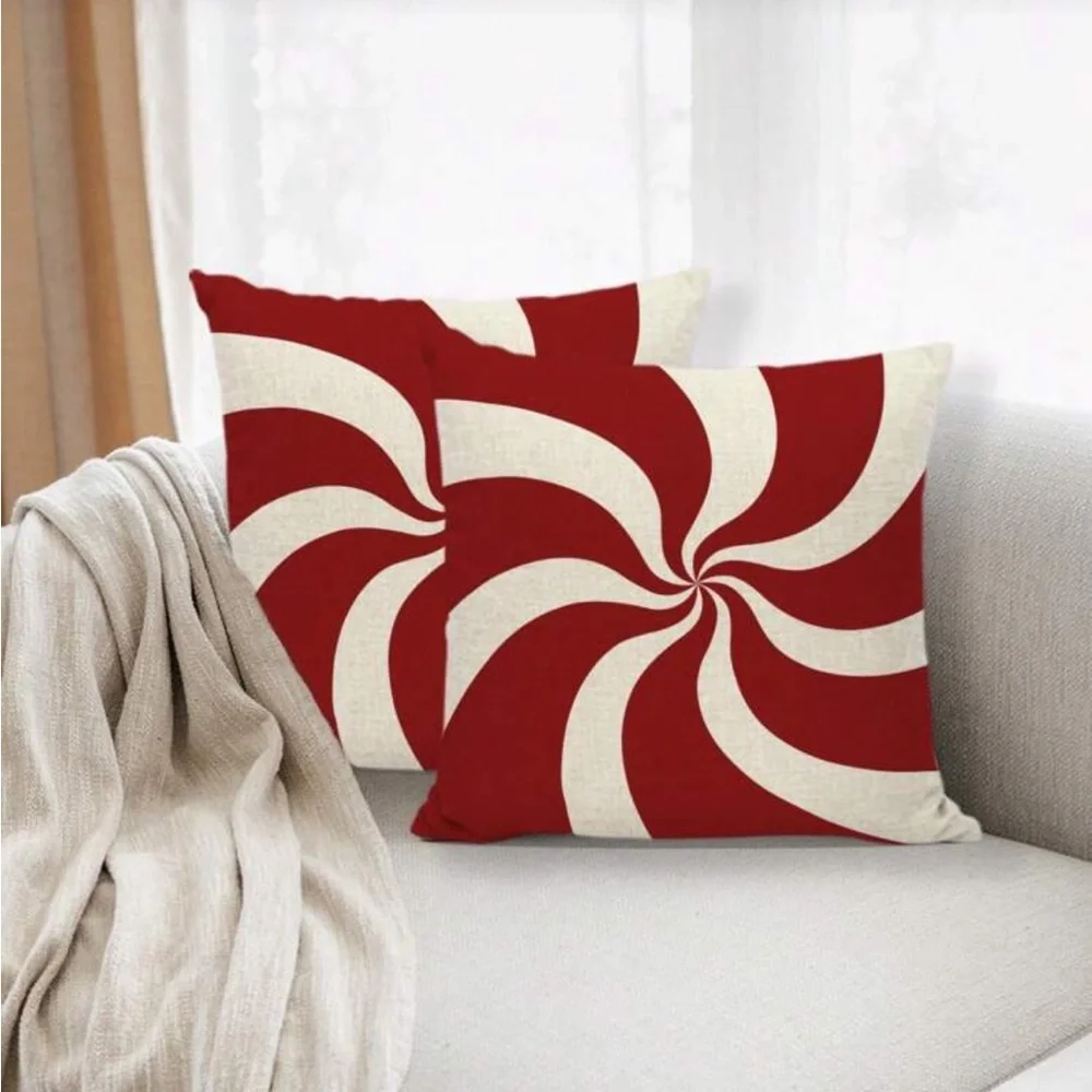 🎄2 Red and Cream Swirl Holiday Throw Pillow Casings